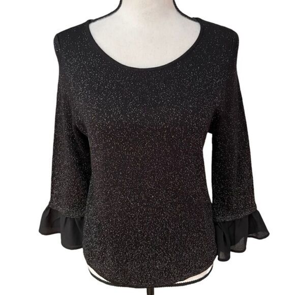 Anthropologie Sweaters - Anthropologie Moth Metallic Sweater Top ruffled sleeves size XS